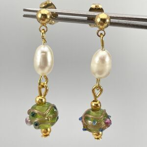 Artisan Handcrafted Vintage Wedding Cake Murano Venetian Glass Pearl Earrings